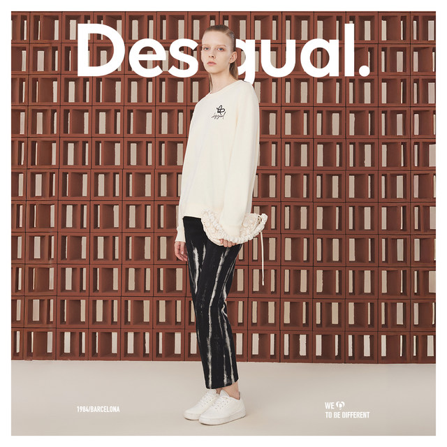 Desigual knitted snake year specific embroidery logo round neck pullover ladies sweatshirt beige white
