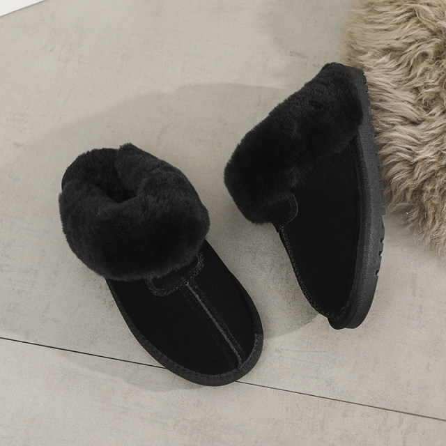 aUGGh fur slippers for women wearing 2024 winter new style Baotou semi-torched snow boots non-slip men's drag UGG