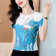 Round neck printed short-sleeved T-shirt for women in summer 2025 new fashionable mesh base shirt design fashionable top
