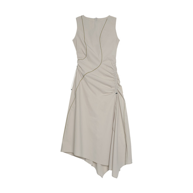 Semi-circle original designer women's clothing 2025 summer waist-tightening irregular vest dress for women one-length collar sleeveless
