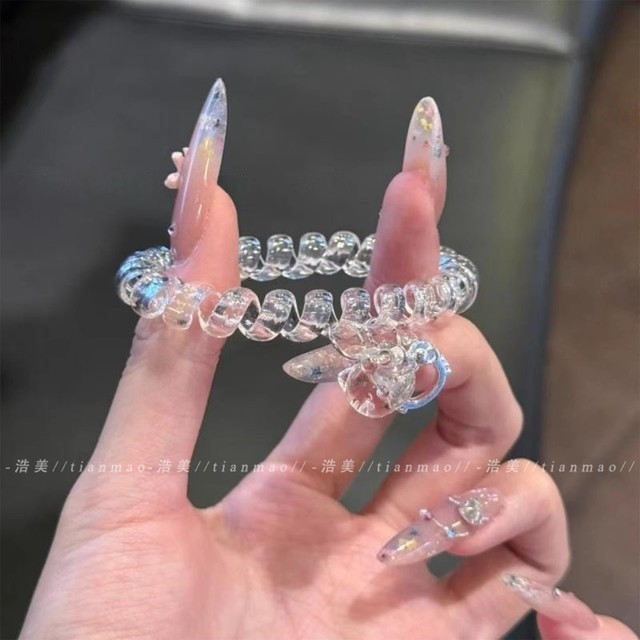 Cat Pendant Crystal Telephone Line Hair Rope Couple Bracelet Send Boyfriend Hair Loops Ponytail Bands Hair Accessories