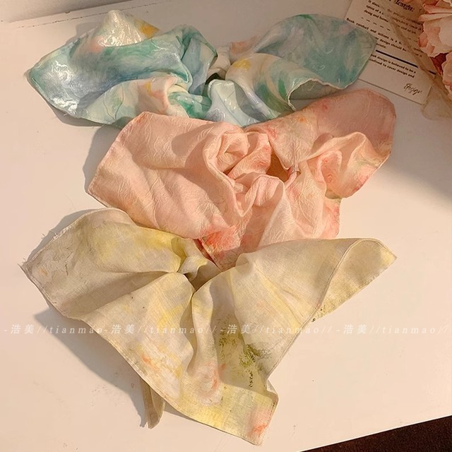 Rain porcelain marks ~ New Chinese style blue tiny square scarf large intestine hair ring for women high-end headdress large-size hair rope