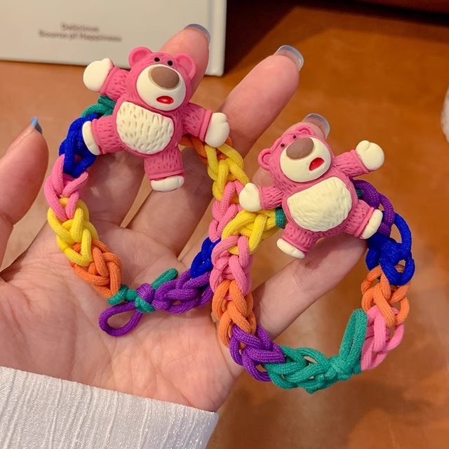 Chinese Valentine's Day handmade diy strawberry bear bracelet small rubber band for boyfriend bracelet couple best friend hair rope female