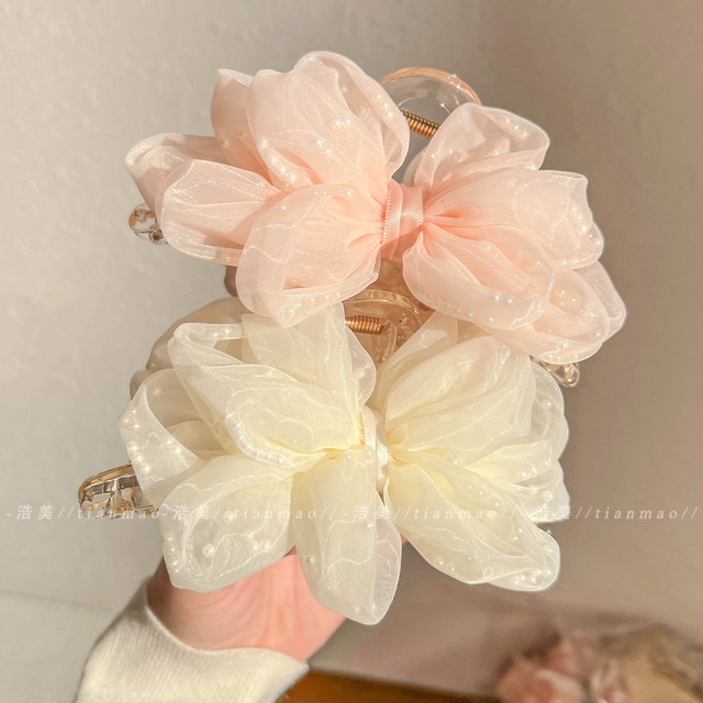 Chinese style pink flower clip women's high-end 2025 new style back head shark clip large hair clip hair accessories