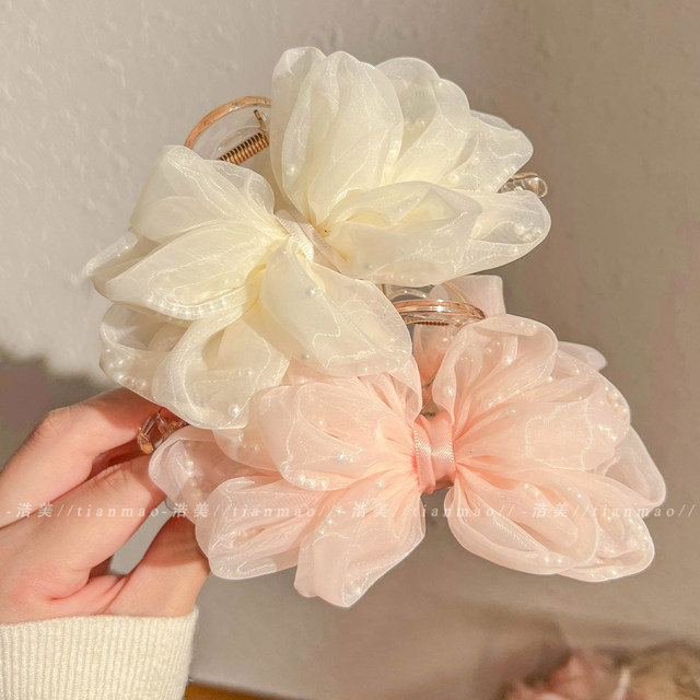Chinese style pink flower clip women's high-end 2025 new style back head shark clip large hair clip hair accessories