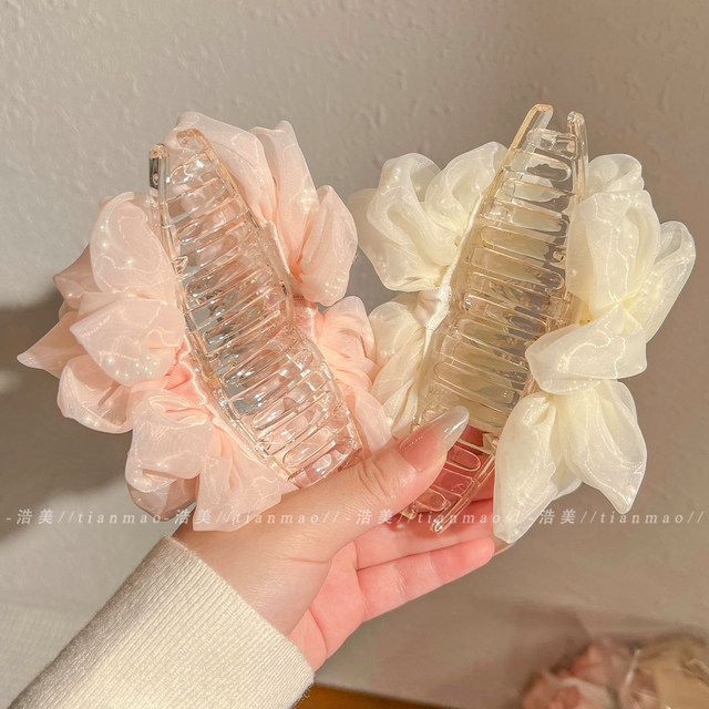 Chinese style pink flower clip women's high-end 2025 new style back head shark clip large hair clip hair accessories
