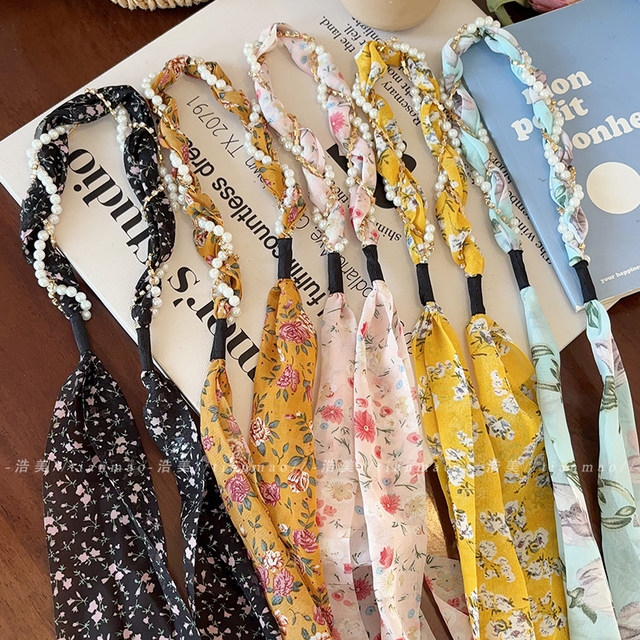 Sweet and high-end hair braided hairband for women 2025 new pearl streamer headband showing face small pastoral style hair tied hair accessories