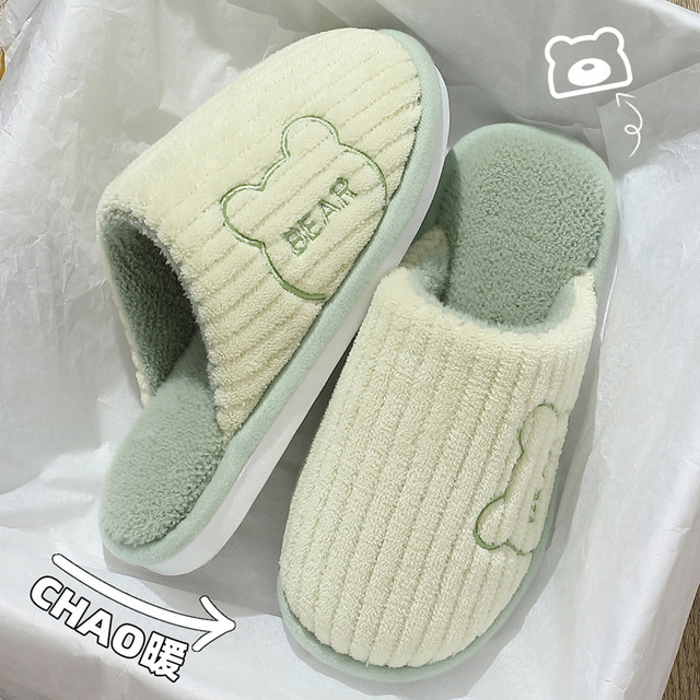 Cotton slippers for women, autumn and winter 2025 new indoor thick-soled home use plush warm toe-cap slippers for women to wear outside