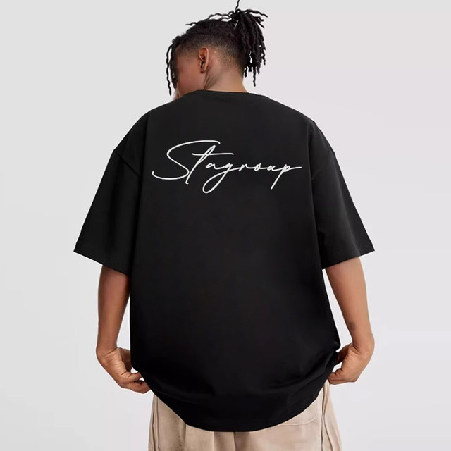 STA official store trendy brand new American cursive font short-sleeved t-shirts for men and women summer high street pure cotton couple half-sleeved