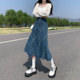 High-waisted fishtail denim skirt for women 2025 new spring and summer slim A-line splicing large swing mid-length umbrella skirt