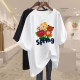 Mid-length five-quarter sleeve pure cotton large size loose pink white T-shirt for women short-sleeved fat mm inner top summer half-sleeved