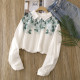 Literary and fresh vacation style cartoon leaves double-layer cotton yarn loose shoulder white shirt women's long-sleeved base shirt