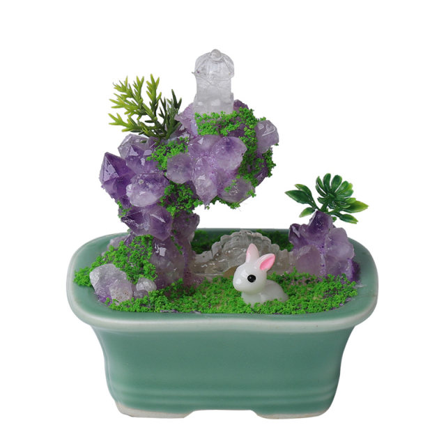 Lucky degaussed natural amethyst ornaments, original creative handicrafts, white crystal raw stones, purple home decorations