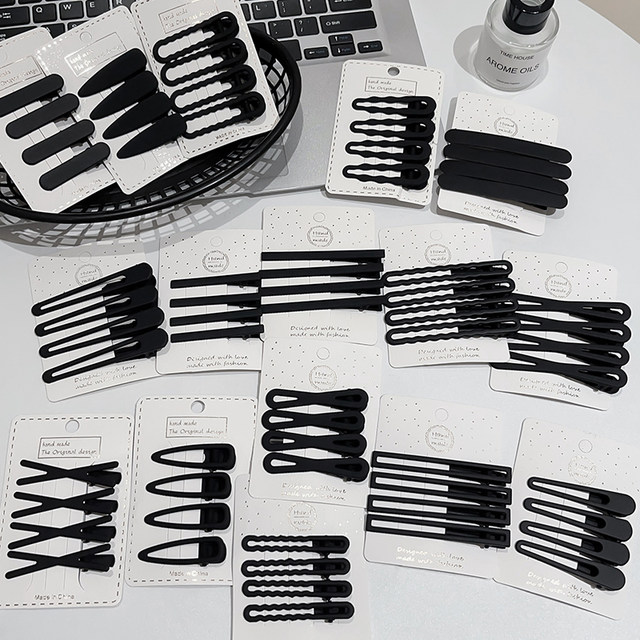 Black frosted hair clip for women's forehead bangs one-line clip hair card simple side-side broken hair duckbill clip headdress
