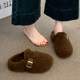 
Thick-soled Birkenstock shoes, toe-toe furry slippers for women, 2025 autumn and winter new style lazy one-leg plus velvet cotton slippers
