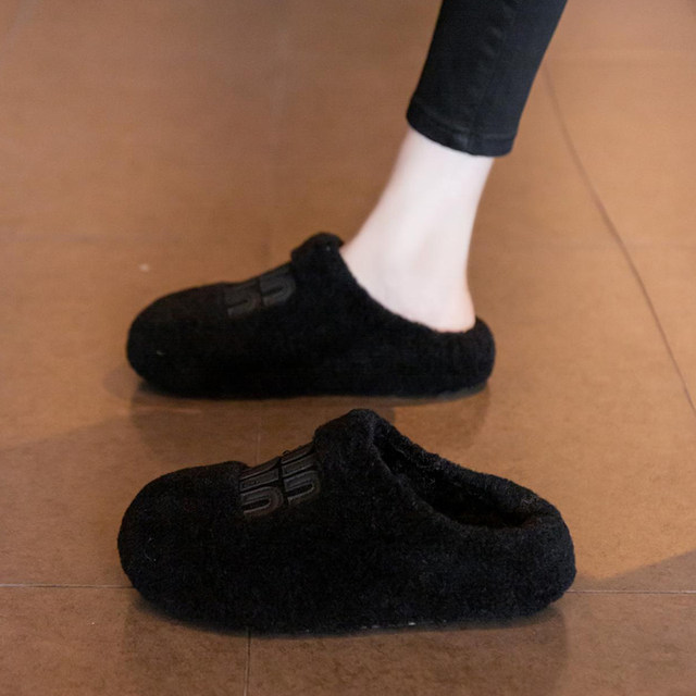 Baotou half slippers women's velvet snow boots 2025 winter new style slip-on outer wear warm cotton shoes furry slippers