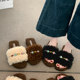 Women's furry slippers wear 2025 autumn and winter new style flat-skinned home furry lazy one-line cotton slippers