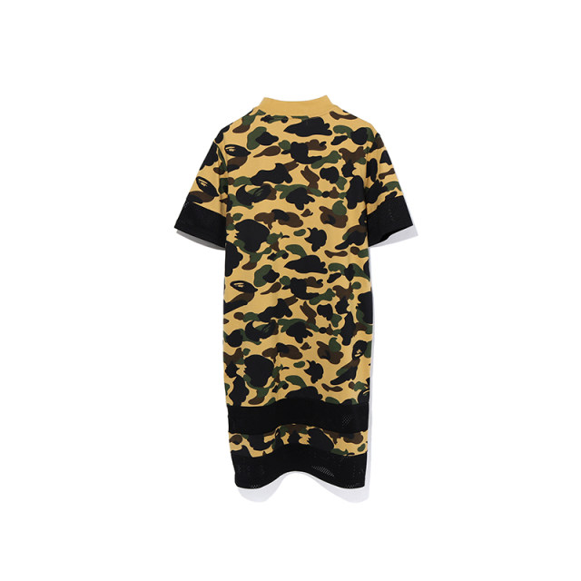 BAPE women's spring and summer camouflage pattern spliced ​​mesh half-high neck short-sleeved dress 135501E