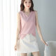 Loose sleeveless T-shirt for women black v-neck top versatile slim white short-sleeved T-shirt with slit hem vest outside