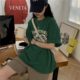 Dark green short-sleeved T-shirt for women pure cotton loose lazy style ins trendy design niche student half-sleeved T-shirt top
