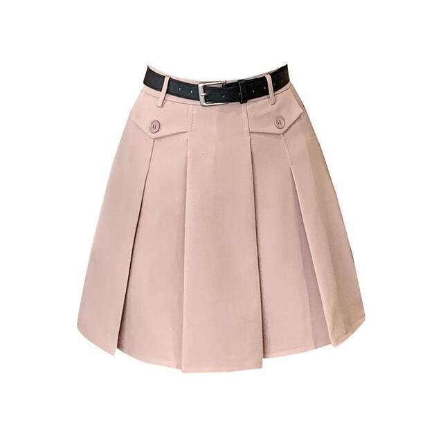 High -waist suit A -line skirt Female age reduction pleated skirt retro splicing versatile anti -light internal lining slim skirt

