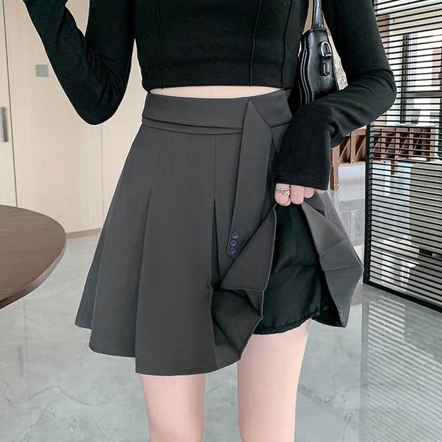 Design-sensual small suit skirt for women in autumn and winter high waist pleated skirt for slim and anti-exposure A-line skirt short skirt