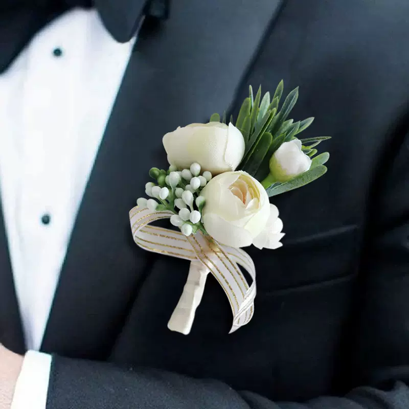 结婚新郎新娘胸花清新森系欧式婚礼伴郎伴娘襟花婚庆仿真手腕花 Taobao