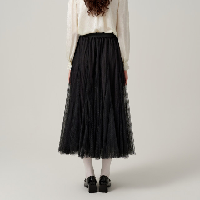 The same style in the shopping mall, Mosakha vintage dots mesh heavy industry multi-layer mesh splicing long skirt for women