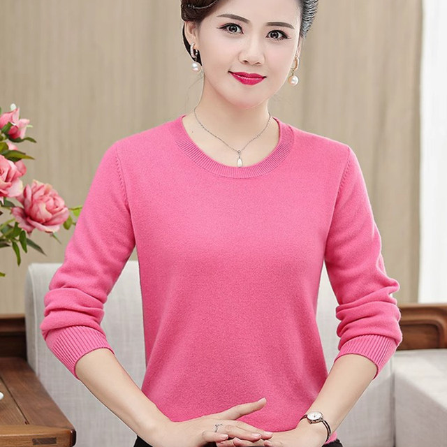 Mother's clothing 100% pure woolen sweater for middle-aged and elderly women, autumn and winter plus size half turtleneck bottoming sweater