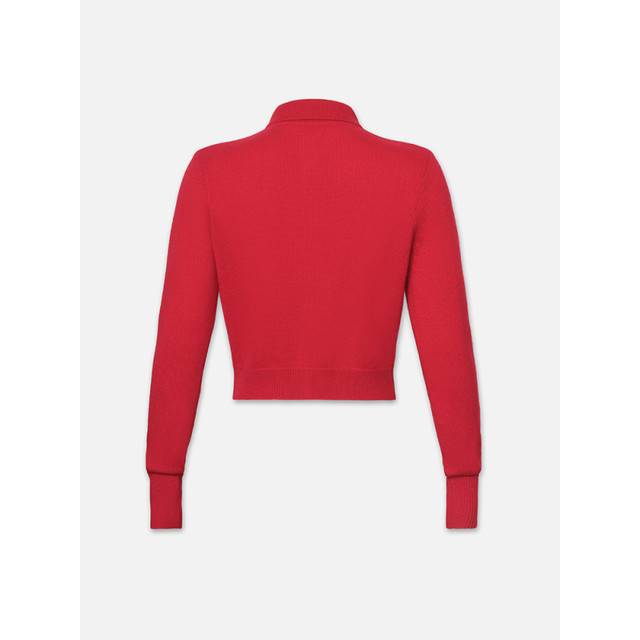 
FRAME Women's Red Short Cashmere Polo Lapel Button Cardigan