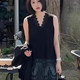 2-300Jin [Jin is equal to 0.5kg] Fat MM large size sexy lace stitching V-neck sleeveless vest for women black slimming and flesh-covering midi top