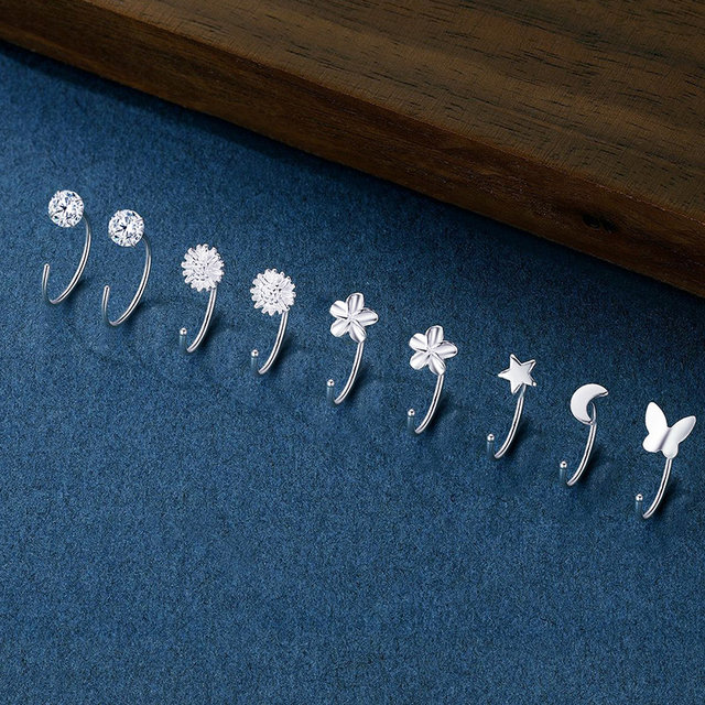 versatile S925 whole body sterling silver earrings women's silver ear jewelry ear hook earring ear bone nail ear piercing ear stick small ear pendant