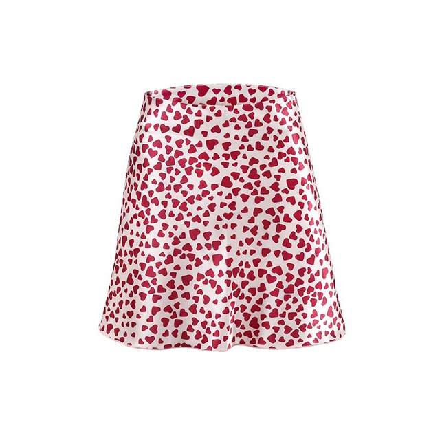 LilyRose Wild Rose Love Printed Satin Skirt Short Skirt Umbrella Skirt Sexy Slit Band Fishtail Skirt