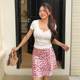 LilyRose Wild Rose Love Printed Satin Skirt Short Skirt Umbrella Skirt Sexy Slit Band Fishtail Skirt