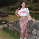 LilyRose Wild Rose Love Printed Satin Skirt Short Skirt Umbrella Skirt Sexy Slit Band Fishtail Skirt