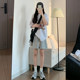 Gray sports shorts for women in summer 2025 new high-waisted slim loose straight bf style mid-scent pants five-point pants