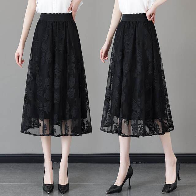 Termei lace mesh skirt for women in spring and summer mid-skirt, high waist, slimming, flesh reducing age, A-line one-step skirt versatile
