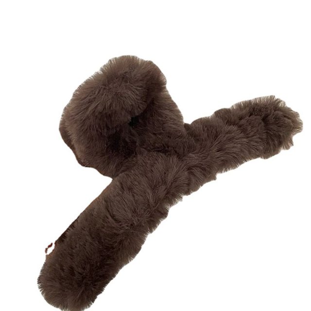 Korean milk coffee color 13cm hair accessory cross hair clip large imitation rabbit plush hair clip back head hair clip for women