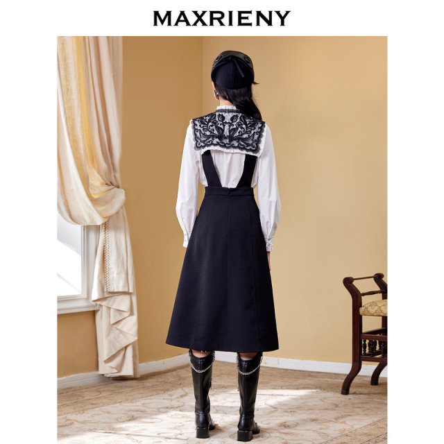 MAXRIENY Retro A-Line Princess Dress Autumn Waffle Umbrella Strap Skirt