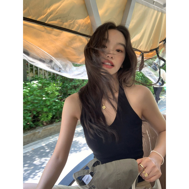 
pusumede slack vibe V-neck suspender vest for women in summer wear sexy hot girl I-length backless sleeveless top