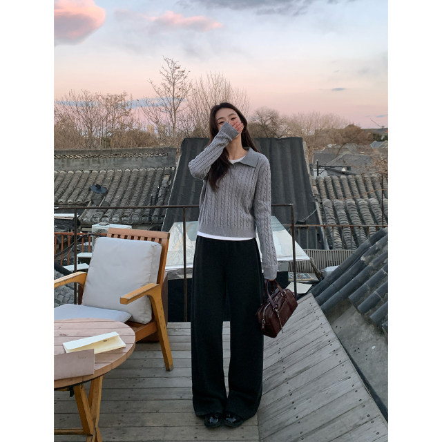 pusumede retro twist polo sweater for women wearing sweaters slim short lapel pullover long sleeve top