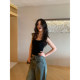 Pusumede white chest pad suspender vest for women with short waist slim fit inner sleeveless knit top
