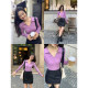 pusumede black v-neck polo sweater for women in spring and autumn slim long sleeves inner bottom shirt top
