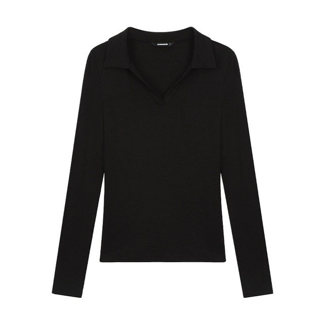 pusumede black v-neck polo sweater for women in spring and autumn slim long sleeves inner bottom shirt top