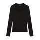 pusumede black v-neck polo sweater for women in spring and autumn slim long sleeves inner bottom shirt top