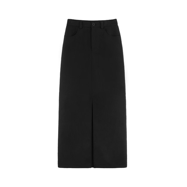 pusumede black straight suit skirt for women in summer high waist design slit mid-length hip-cover skirt