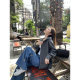 pusumede puppy embroidered age-reducing wide-leg straight jeans for women's design loose trousers high-waist casual pants