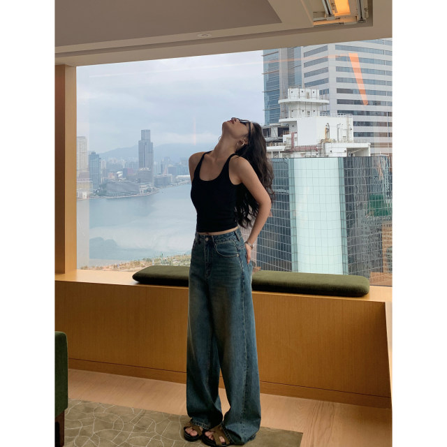 Pusumede treasure item! I-shaped suspender vest for women wearing black slim and versatile short knitted tops outside
