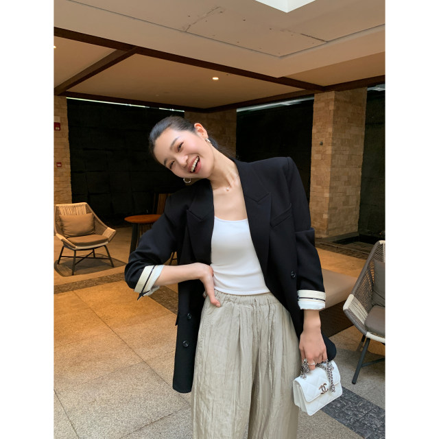 pusumede black loose casual wide-leg pants for women 2025 summer thin high waist slimming drooping floor trousers