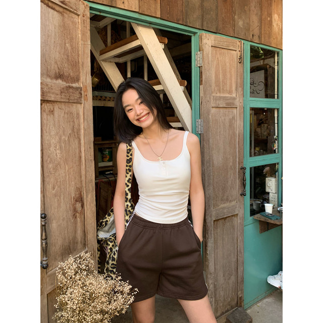 Pusumede white chest pad suspender vest for women with short waist slim fit inner sleeveless knit top
